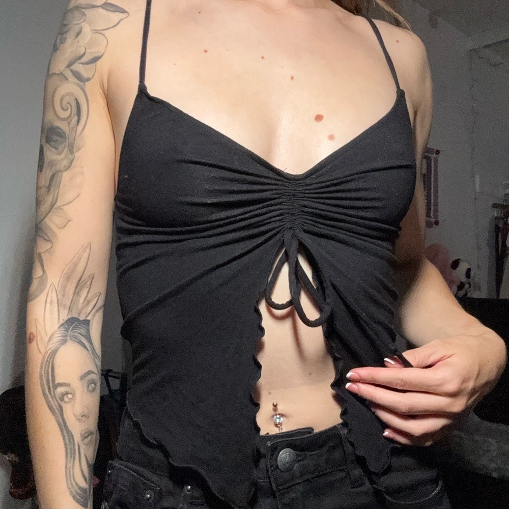 Divided Black Ruched Crop Top